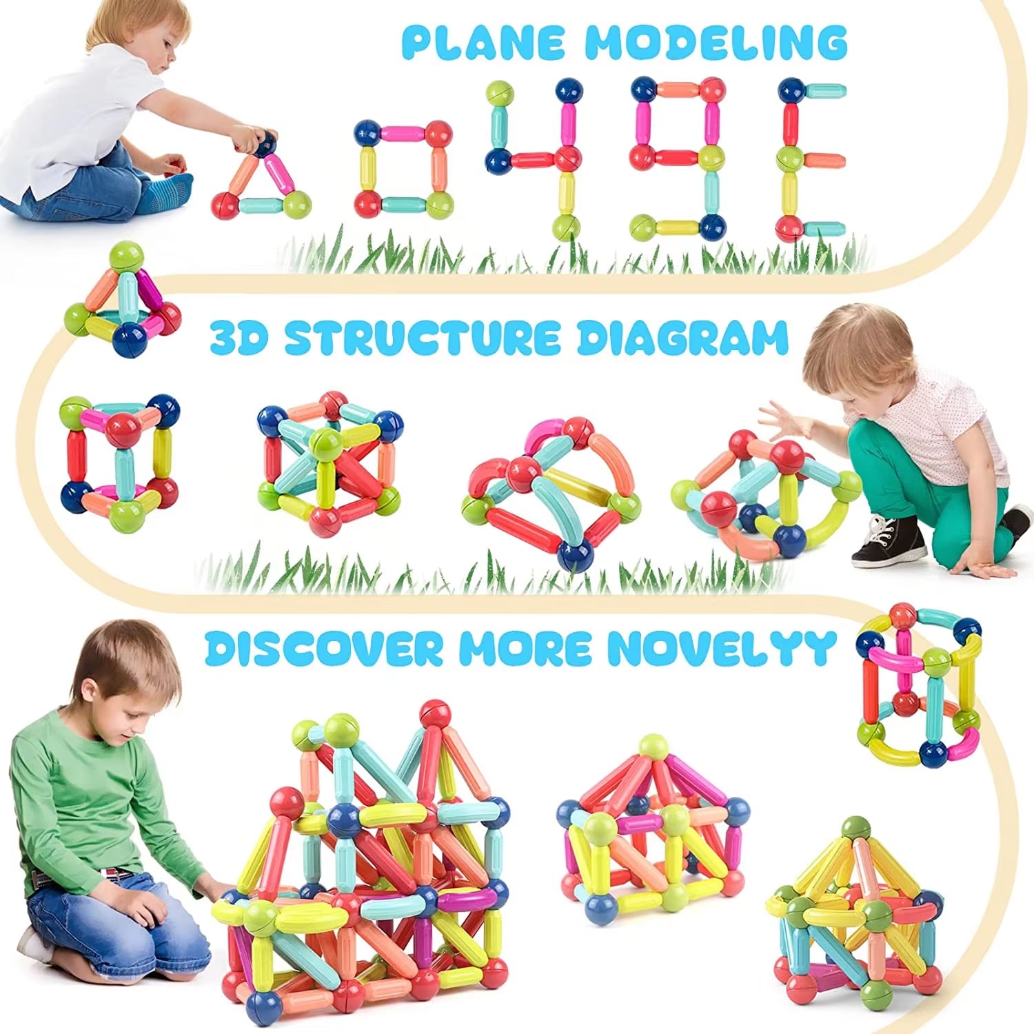 Magnetic Building Blocks Set for Kids – Montessori Educational Toy for Toddlers & Preschoolers