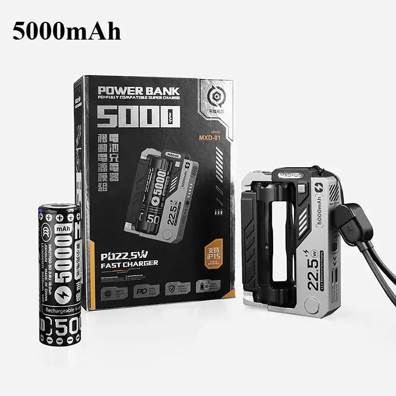 5000mAh Tactical Replaceable Battery Power Bank – 22.5W Fast Charging